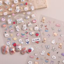 小熊新款彩色立体美甲贴纸可爱蝴蝶樱桃星星diy手机水杯指甲贴纸