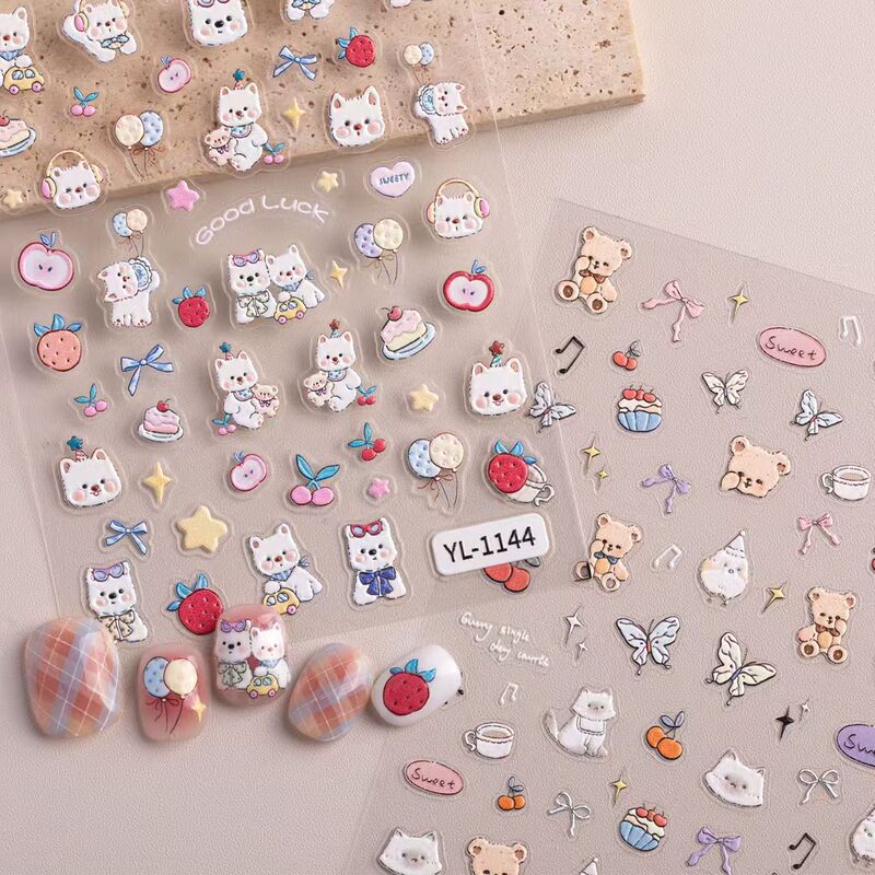 Bear New Colorful Stereo Nail Art Stickers Cute Butterfly Cherry Stars DIY Mobile Phone Water Cup Nail Stickers