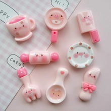 可爱猪猪餐具厨具卡通食玩树脂饰品配件DIY奶油胶手工钥匙扣材料