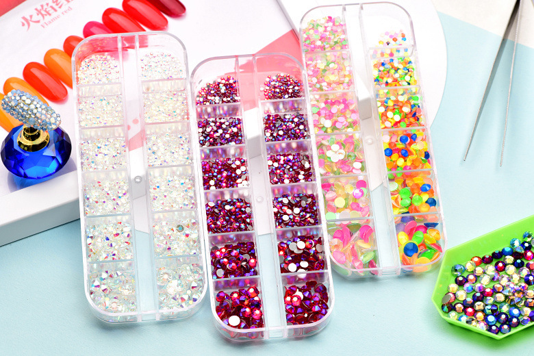 12格盒装平底钻diy美甲钻玻璃平底钻水钻批发 (2)