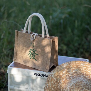 Linen Bag Handheld Canvas Bag Student Carrying Book Waterproof Lunch Box Linen Eco-Friendly Fashionable Outgoing Commuter Bag