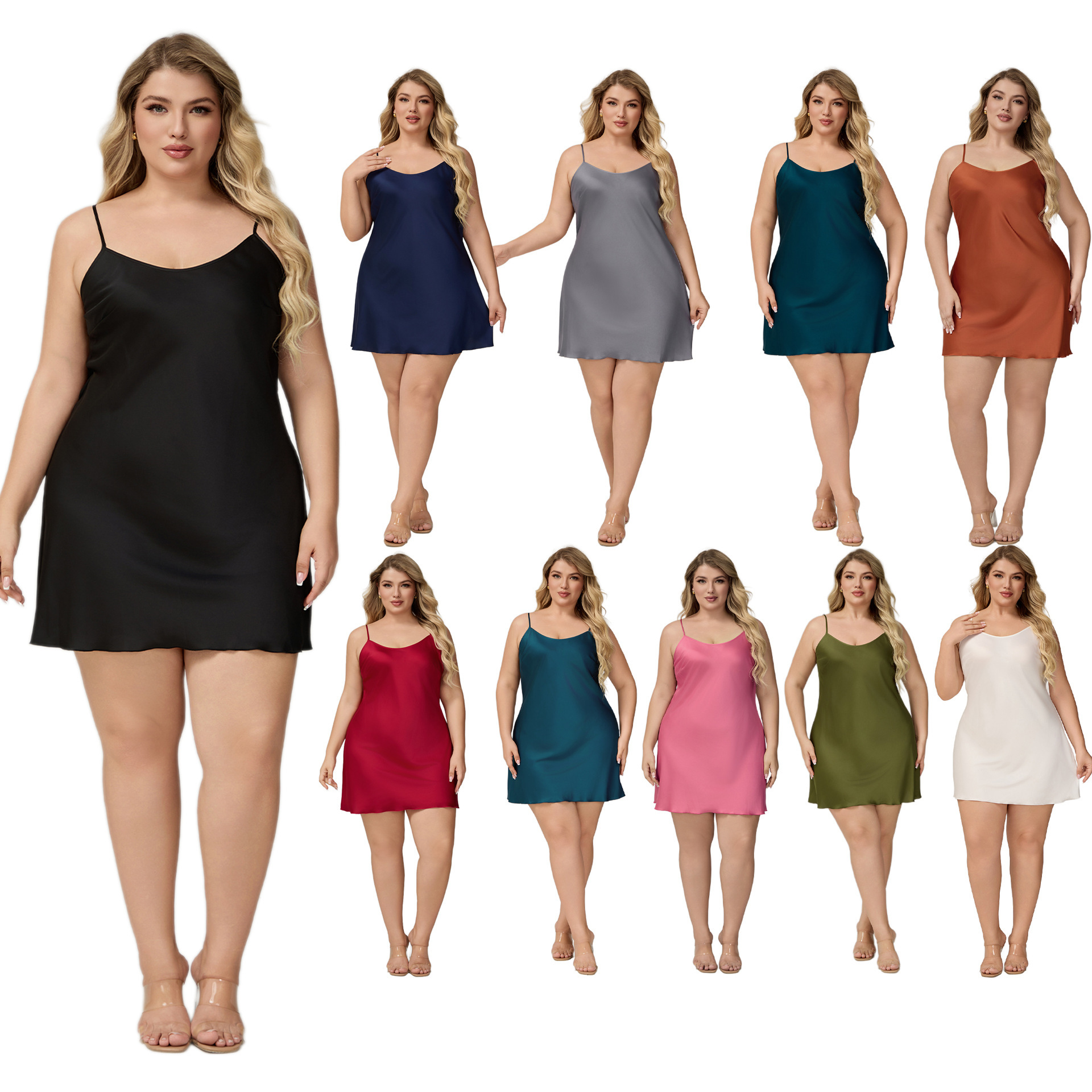 Yaoting tamaño grande MM simple satén chiffon pijama de mujer de verano esling pijama sexy ropa de hogar simple 3586