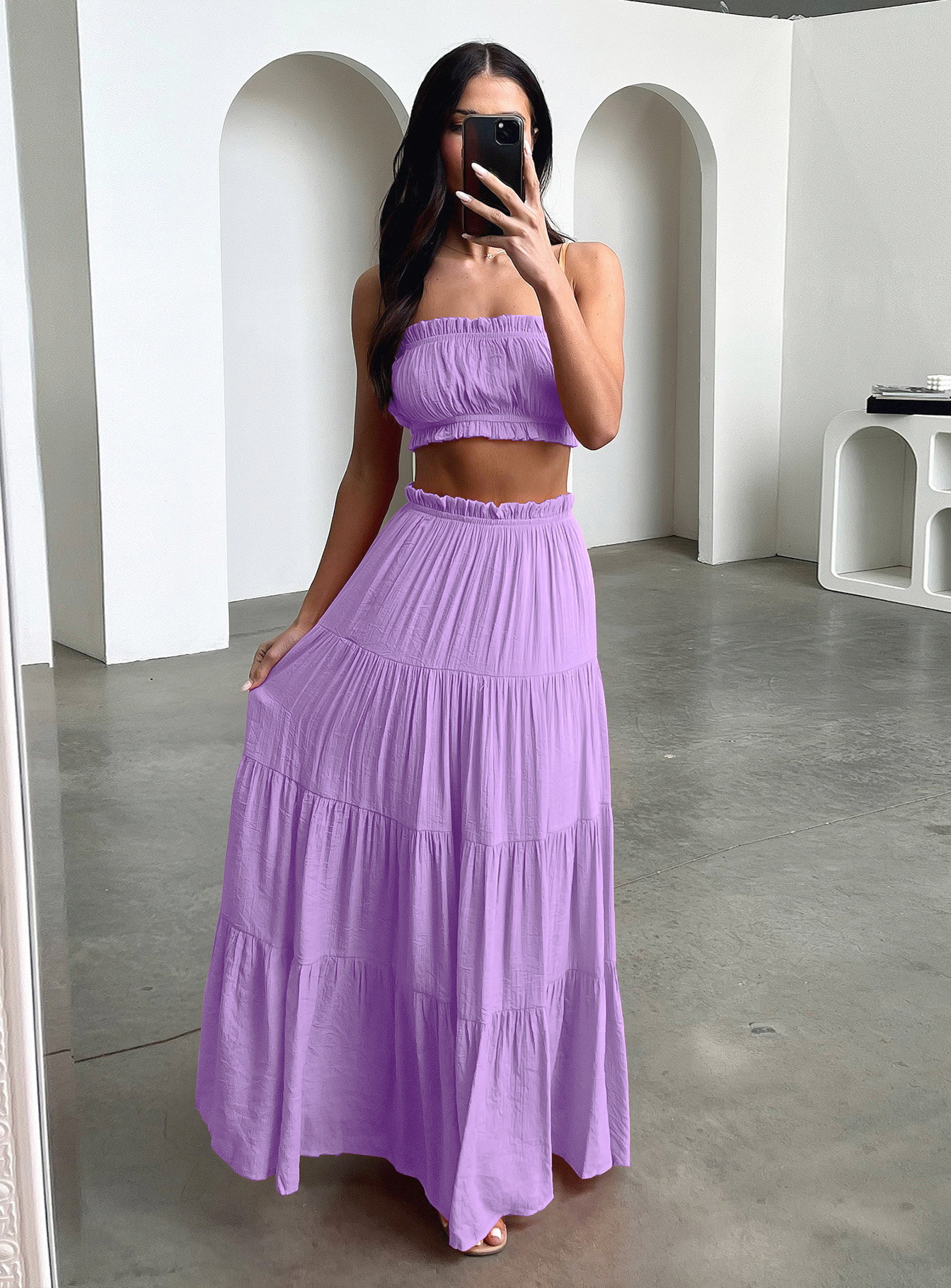 Summer Spring Streetwear Solid Color Cotton Maxi Long Dress Skirts display picture 6