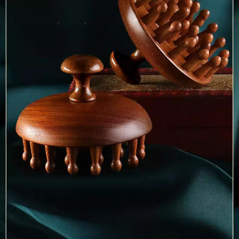 金丝檀经络按摩梳紫檀头皮圆盘按摩梳梳子绿檀木宽齿按摩木梳