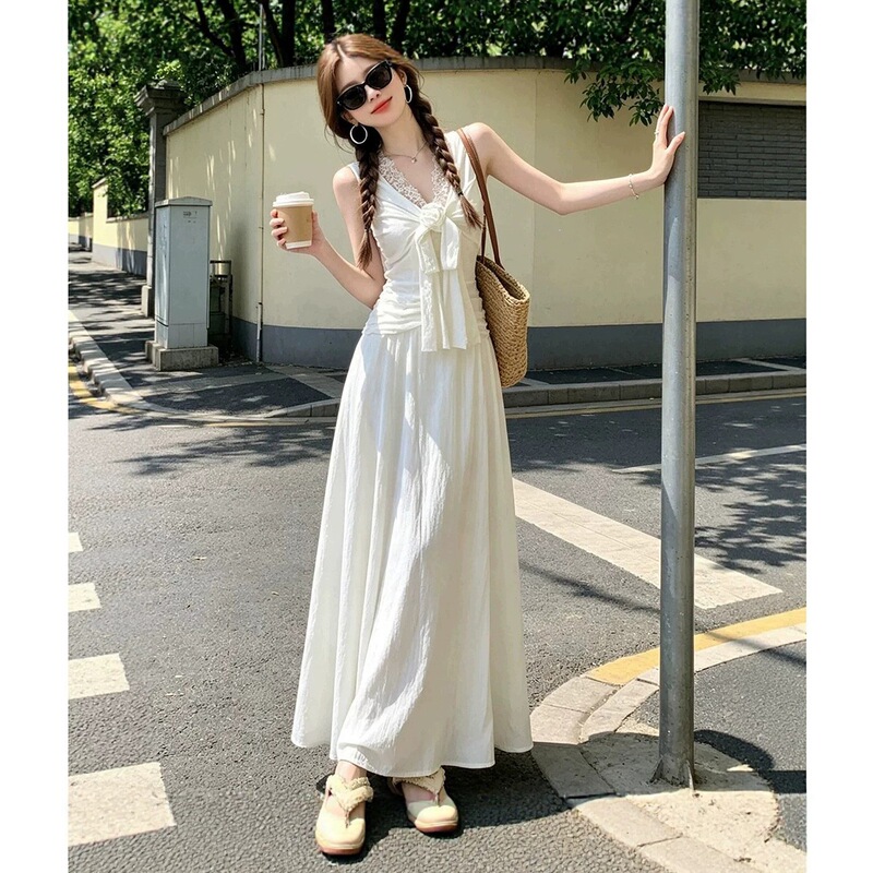 Gentle Style White Dress for Women, 2026 Summer New French-Style Long Dress, Very Beautiful, Summer Style for Petite Figures, Waist-Cinching