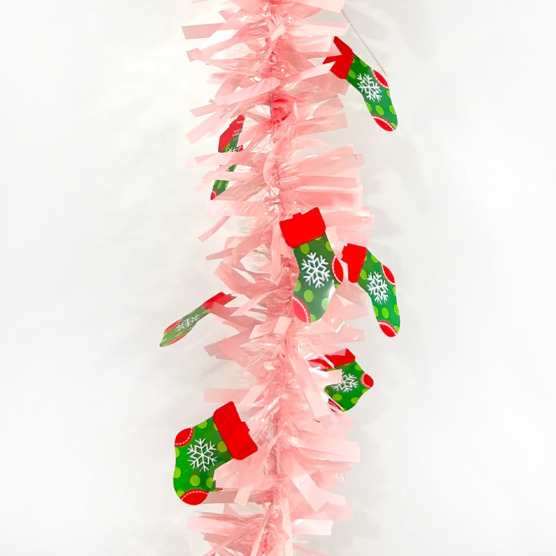2 metros arreglo de decoración de muñeco de nieve de Navidad tiras de lana coloridas decoración de árbol de Navidad calcetines de Navidad macarrón tiras coloridas