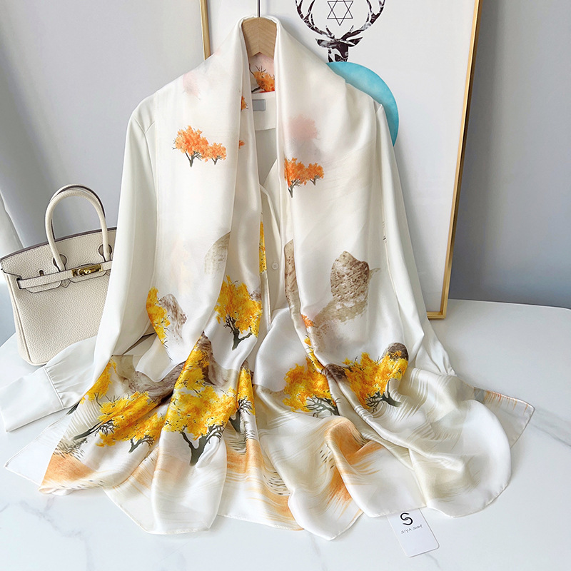 Nueva moda coreana de seda seda seda seda impresa bufandas para enviar a mamá temperamento elegante bufandas de aire acondicionado al por mayor