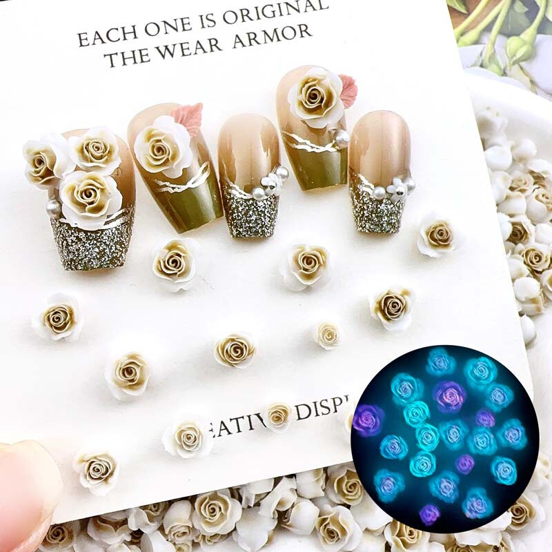 Luminous TikTok Explosions brown Rose Bud Nail Jewelry Simulation Small Bud Retro Nail Material Bag