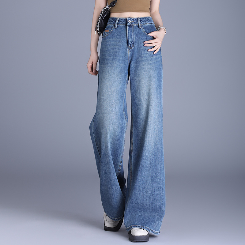 Big Brand New Denim Wide Leg Pants Women's Counter Korean Fashionable High Waist Slimming High-end All-match Pants
