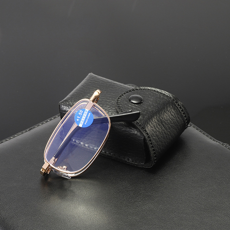 HD anti-blue light presbyopic glasses foldable small frame presbyopic glasses men and women same metal glasses with Box Wholesale
