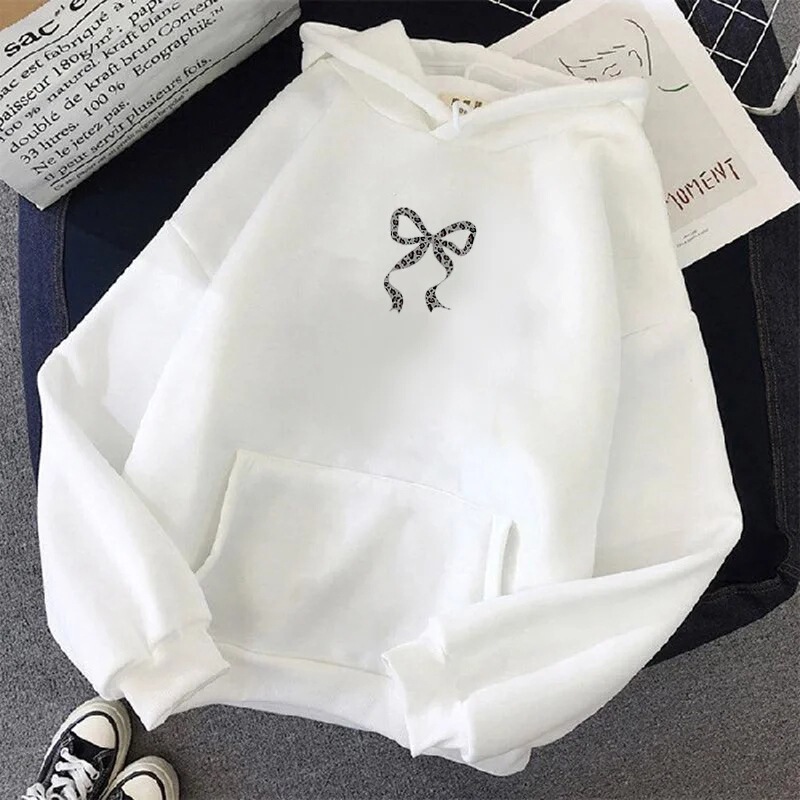 Creative Bow Leopard Print Women's Hoodie Casual Fashion Top Y2K Style Comfortable Street Fashion Clothing