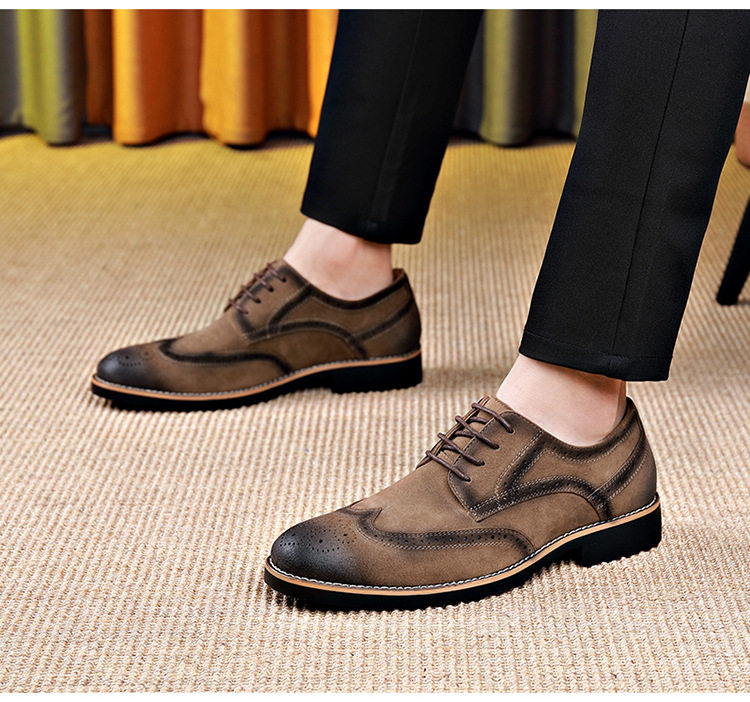 Giày Brogue nam da lộn phong cách Anh, giày lười mũi nhọn đế cao su, phối chỉ khâu — 858 kaki, 858 màu nâu sẫm, 858 đen chi tiết 20