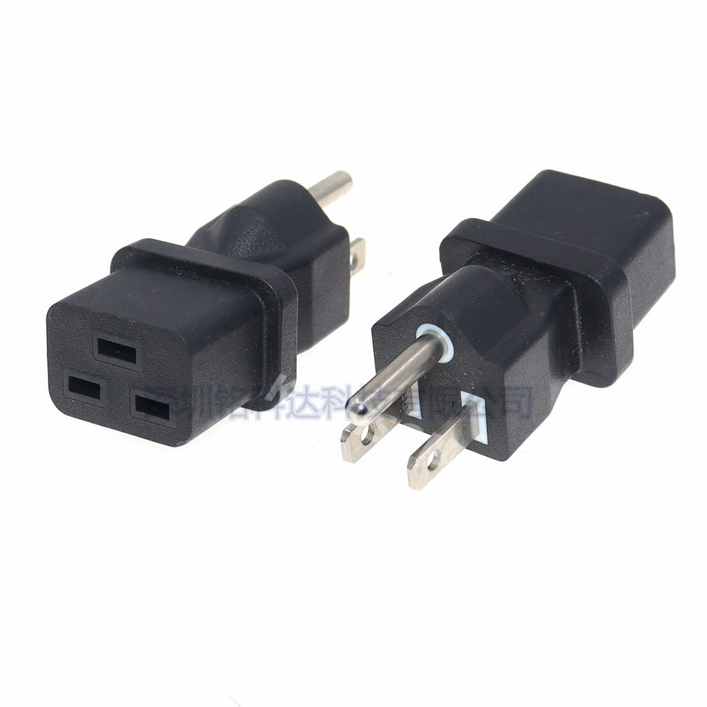 美标5-15P转IEC320 C19转换插头美规三脚插头转品字16A三横转换头