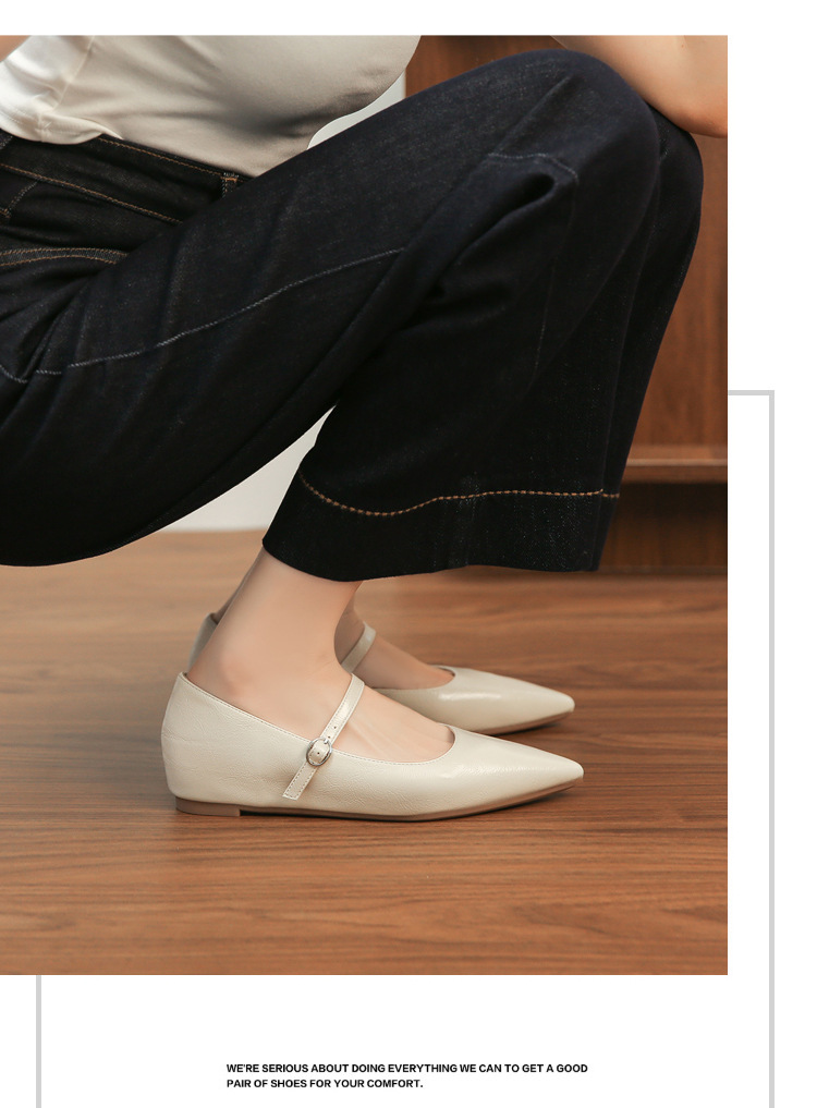 Giày ballet mũi nhọn đế bằng nâng cao bên trong, miệng nông, phong cách thanh lịch mùa xuân thu — đen chi tiết 11