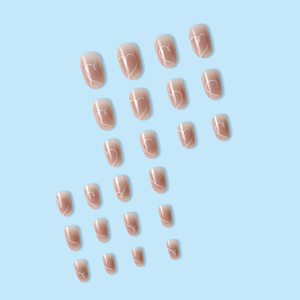 Puramente desnudo, polvo desnudo, líneas blancas, manicuras francesas, 24 piezas de dedo artificial oval desmontable.