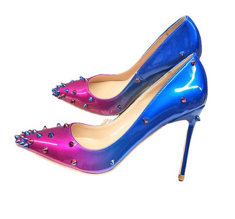 AliExpress ebay Amazon 12cm stiletto heel with studs ladies multicolor large size 45 shoes