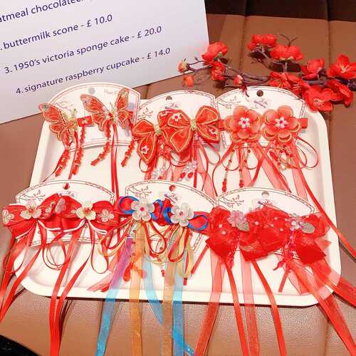 Children's New Year hairpin Chinese style red bow children's clip Hanfu headdress exquisite flower girls' hair accessories