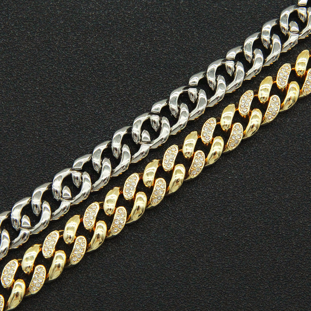 European and American hip-hop glossy diamond mosaic personality Cuban chain bracelet