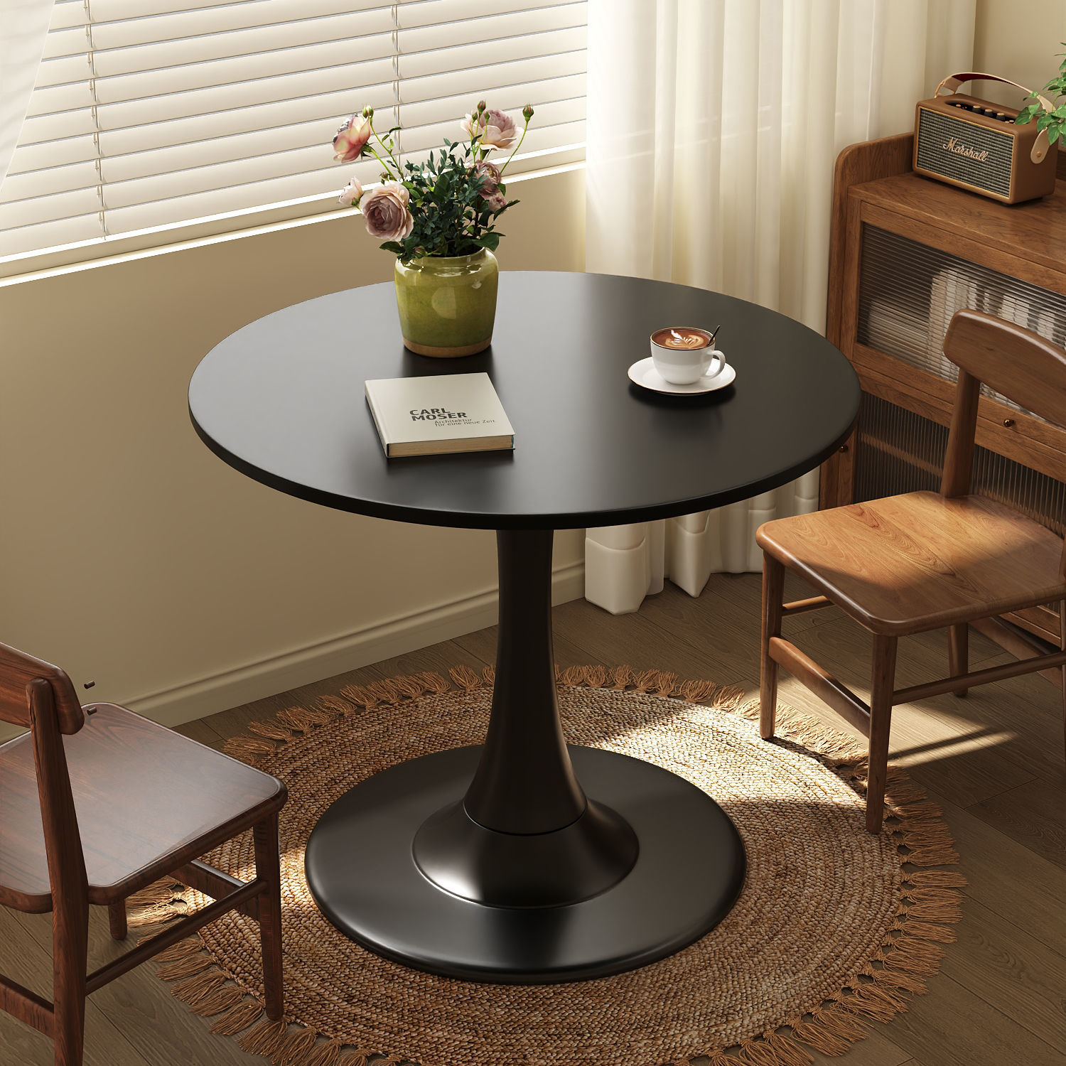 Cream Style Round Table Home Dining Table Bedroom Balcony Small Coffee Table Milk Tea Shop Cafe Negotiation Table Reception Table Super Stable