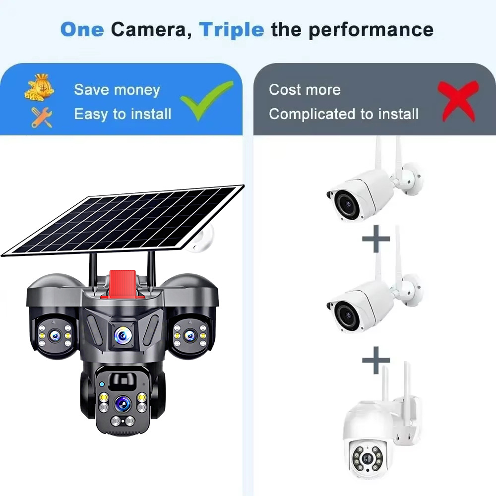Cámara de vigilancia solar transfronteriza de tres lentes WiFi doméstica con visión nocturna HD 4G a prueba de agua remota al aire libre image 5
