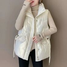 秋冬新款羽绒棉服马甲女士时尚外穿洋气马夹亮面免洗短款外套