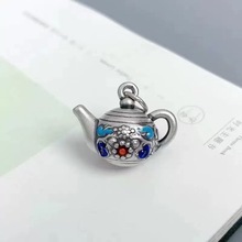 复古景泰蓝珐琅茶壶项链男女泰银做旧滴胶工艺民族风潮流个性饰品