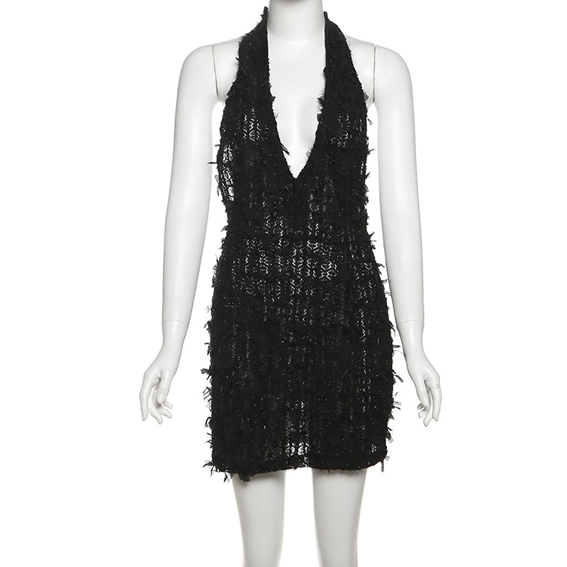 INS European American Women's Fashion Summer New Product: Sexy And Hot V-neck Halter Neck Backless Lace-up Patchwork_ecoleips.com
