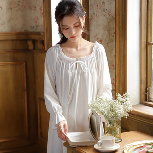 Women's Long-Sleeved Nightdress Spring French Style Retro Palace Style Loose Large Size Lace Princess Pajamas Can Wear Outer Home Clothes Autumn