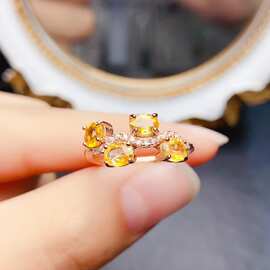 新款天然黄蓝宝戒指S925银镶嵌主石4*5mm百搭网红爆款女饰批发