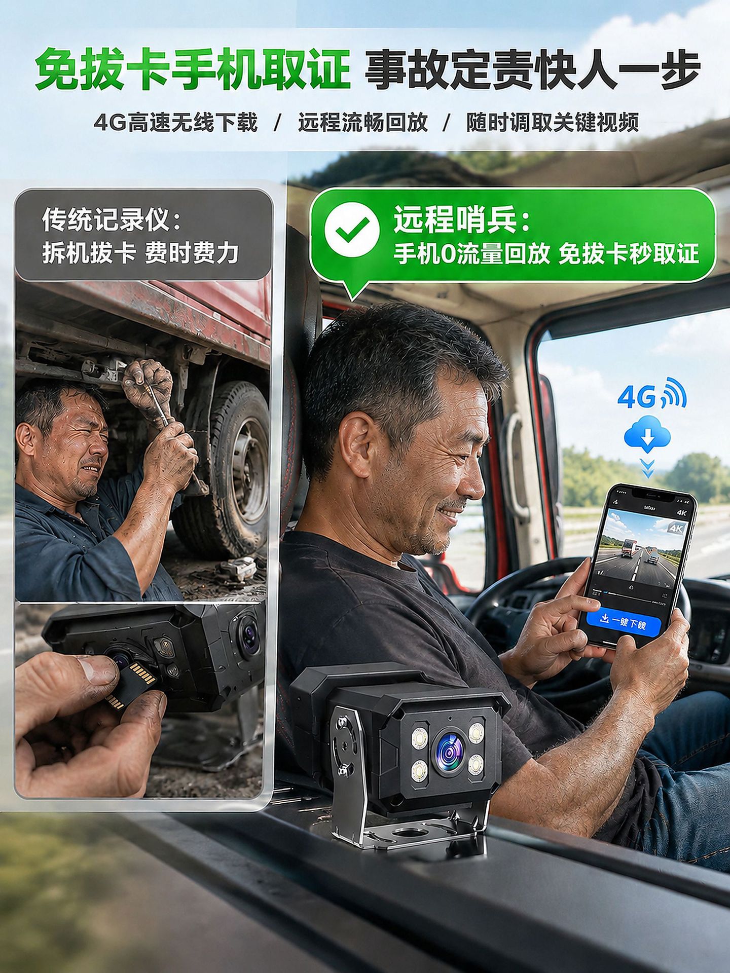 Truck heavy-duty remote surveillance camera with GPS positioning, intercom, and high-definition night vision driving recorder