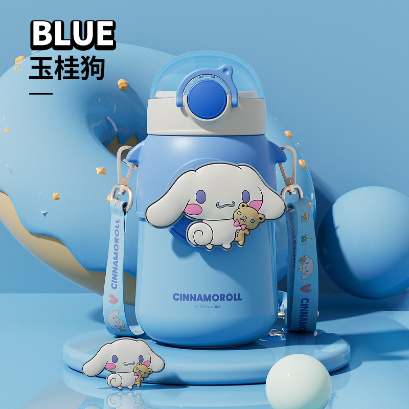 Sanrio Taza de aislamiento para estudiantes autorizada genuina Taza de agua deportiva de dibujos animados Taza de paja femenina personalizada Taza de tapa elástica linda