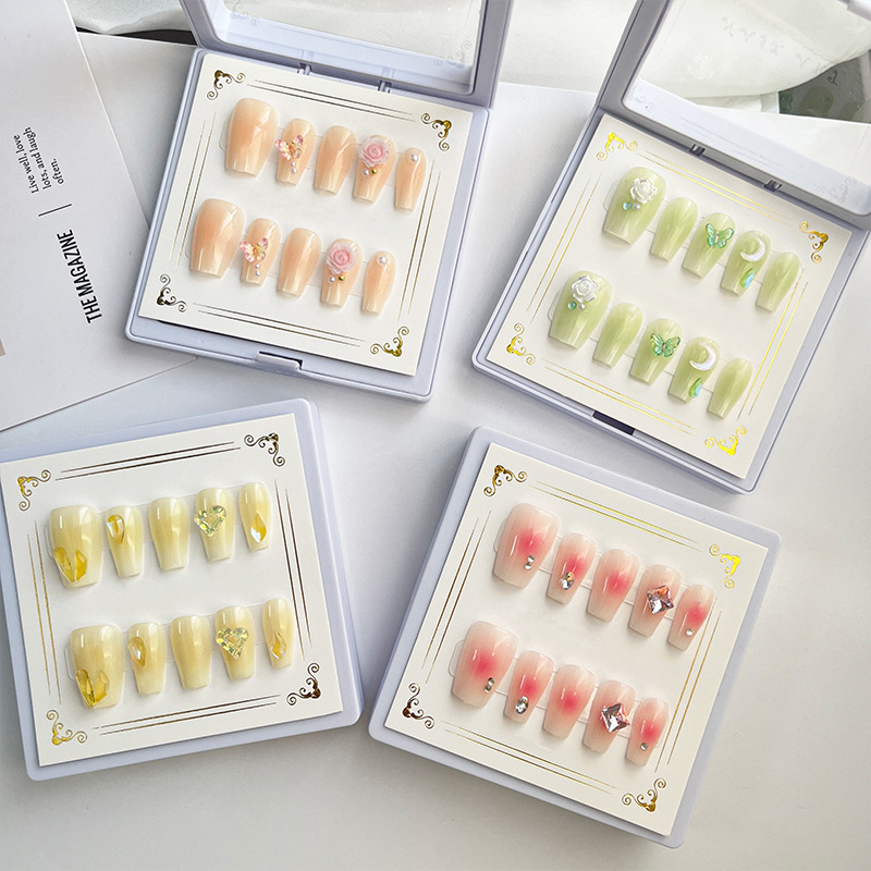 Uña blush con taladro de uñas manuales de uñas acabadas de color caramelo de uñas falsas de uñas parches de gel de goma