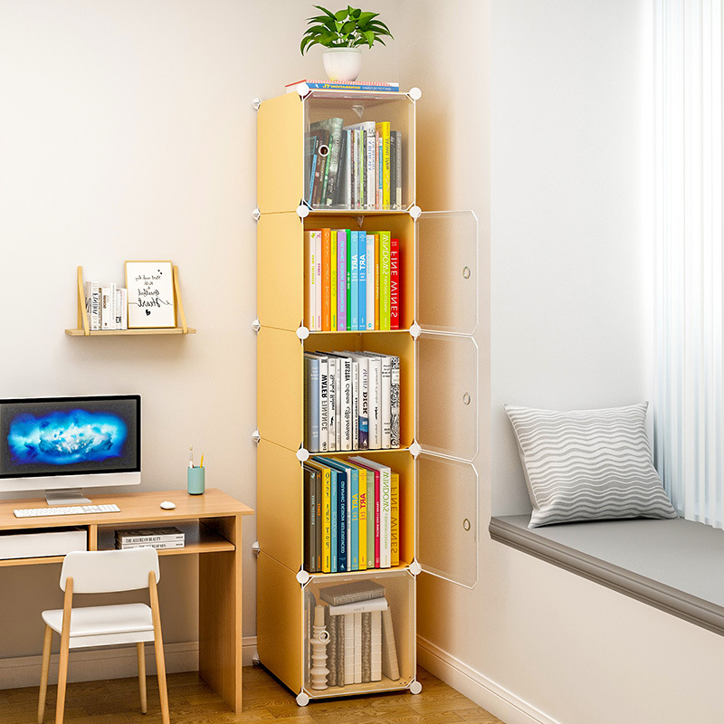Simple bookcase with door, free combination, multi-functional floor-standing storage cabinet, plastic children's small bookshelf