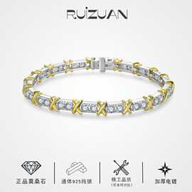 韩系圆形莫桑石网球手链电镀设计字母X手链情侣款S925银时尚手饰