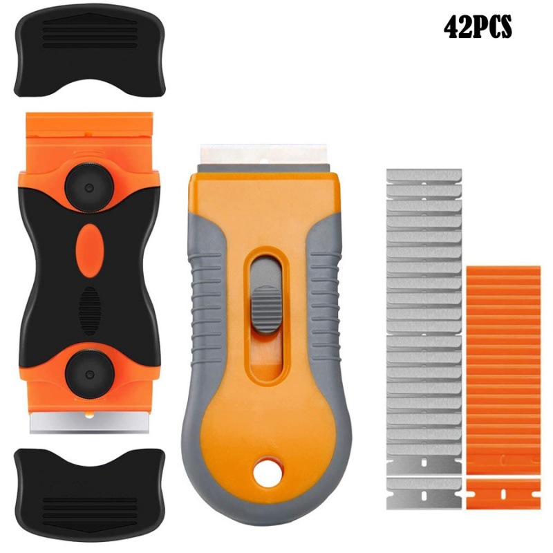 42件套可伸缩刀片刮刀和双刃刮刀工具组，带有40个额外可更换刀片