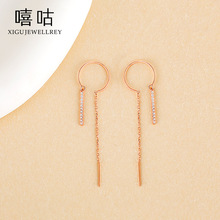 嘻咕E1670 S925银排钻锆石流苏耳环女气质优雅U形长款链条耳饰品