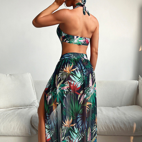 Printed new  European and American sexy bikini three-piece set slim vacation beach bikini swimsuit for women export