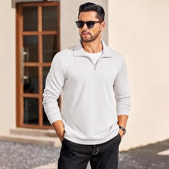 Men's Quarter-Zip Stand Collar Loose Fit Sports Sweatshirt Jacket