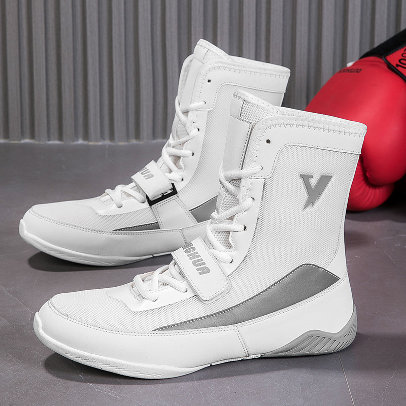 Fábrica directa de zapatos de lucha libre, zapatos de boxeo de entrenamiento de interiores, zapatos de boxeo de alto tamaño transfronterizos
