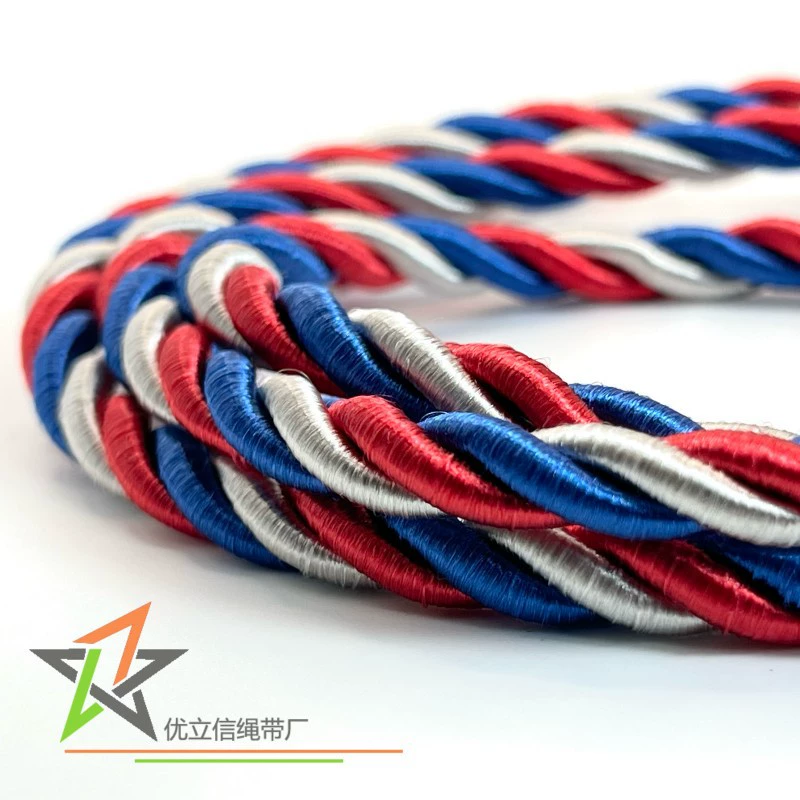 6-миллиметровый трехпрядный полиэстеровый крученый шнур красного, белого и синего цветов, веревка для ручек подарочных пакетов, шнур для подвешивания украшений, ремешок для подвешивания медалей.