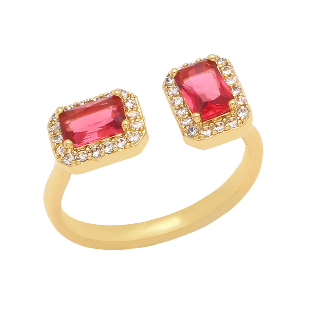 Simple Geometric Copper 18K Gold-plated Square Color Zircon Ring