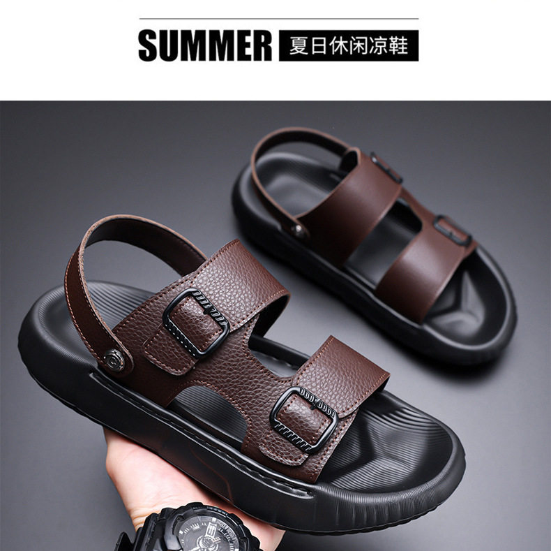 Dép sandal nam da bò lớp đầu hở ngón thoáng khí chống trượt đi biển — GA07 màu nâu, GA07 màu đen chi tiết 15