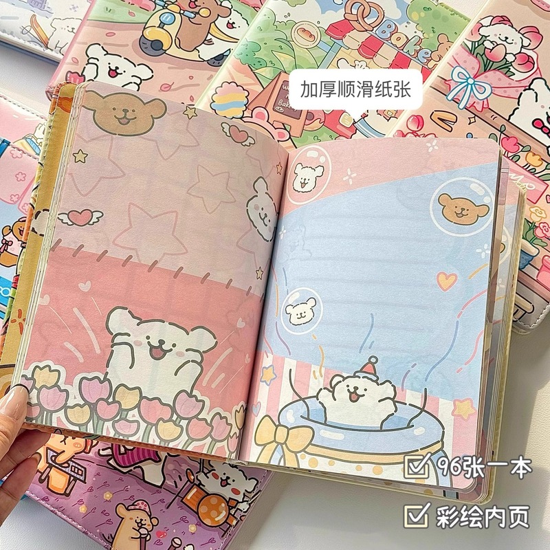 ラインパピー A5 レザー フルカラー インナーページ ノート かわいい漫画 学生日記 手元帳 ギフト|undefined