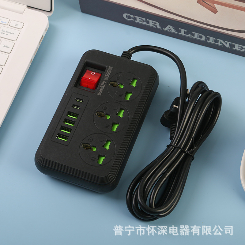 4USB + 2Type-c interfaz de carga de teléfono celular interruptor en forma de barco blanco y negro mezclable con puerta de seguridad para niños