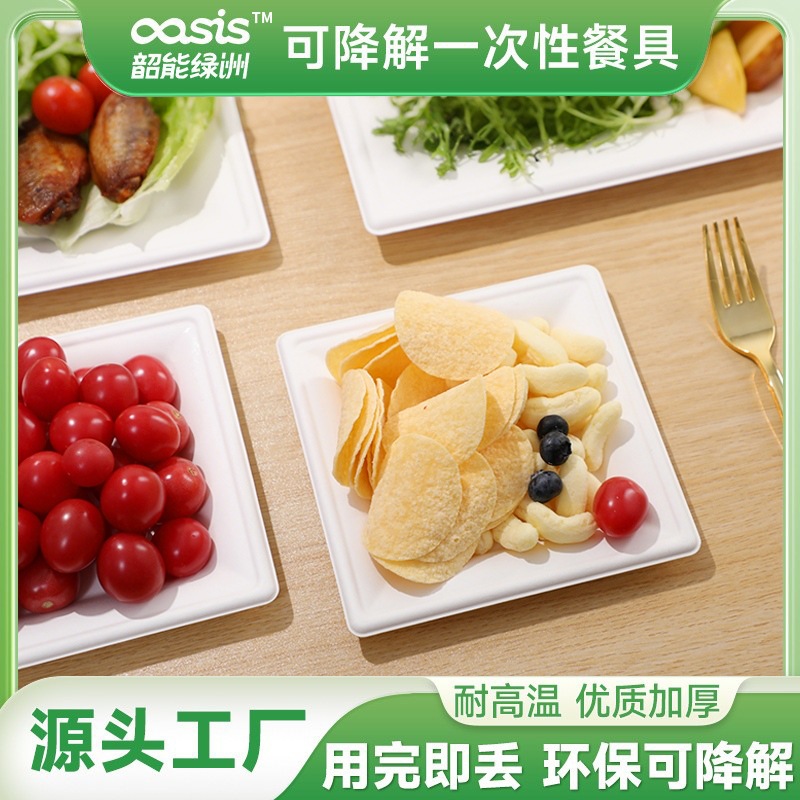 Shaogeng Oasis bagazo Pulpa de pulpa de bambú placa cuadrada bandeja de la torta vajilla desechable ambientalmente amigable Placa de papel compostable degradable