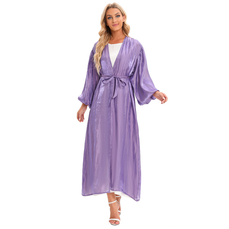 Yiduo Duo Puff Sleeve Cardigan Long Sleeve Dress Elegant Fashionable Long Dress 21451 Shiny Long Dress Without Inner Layer Yiduo Duo Puff Sleeve Cardigan Long Sleeve Dress Elegant Fashionable Long Dress 21451 Shiny Long Dress Without Inner Layer