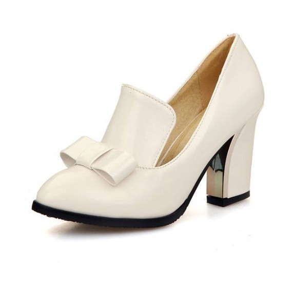 Women's High Heels 2026 New Spring And Autumn Mid-Heel Chunky Heel Women's With Bowknot, Large Size PU Lace-Up Leather Shoes 31-48_voghion.com