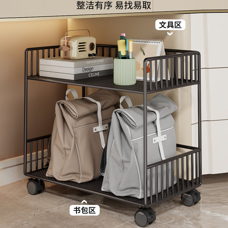 可移动书包架桌下置物筐家用收纳带轮落地多层小推车储物架子|undefined