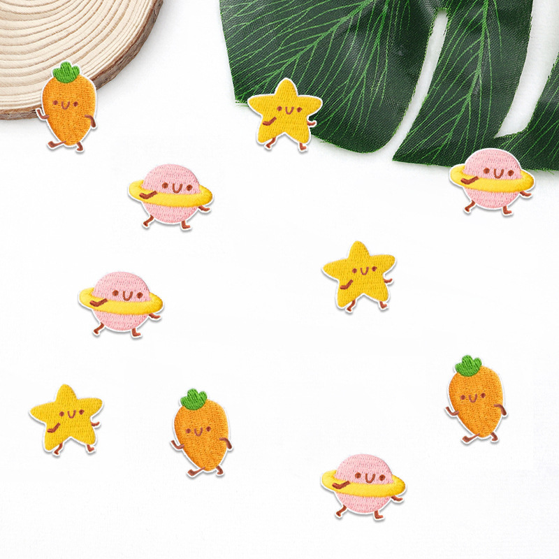 可爱胡萝卜荷包蛋星星免缝自粘迷你小布贴卡通日系刺绣熨烫补丁贴