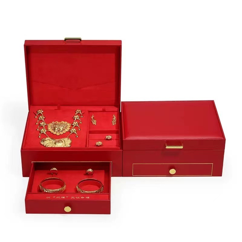 新款婚庆黄金珠宝套装盒三金五金套装盒婚嫁首饰收纳盒嫁妆盒批发
